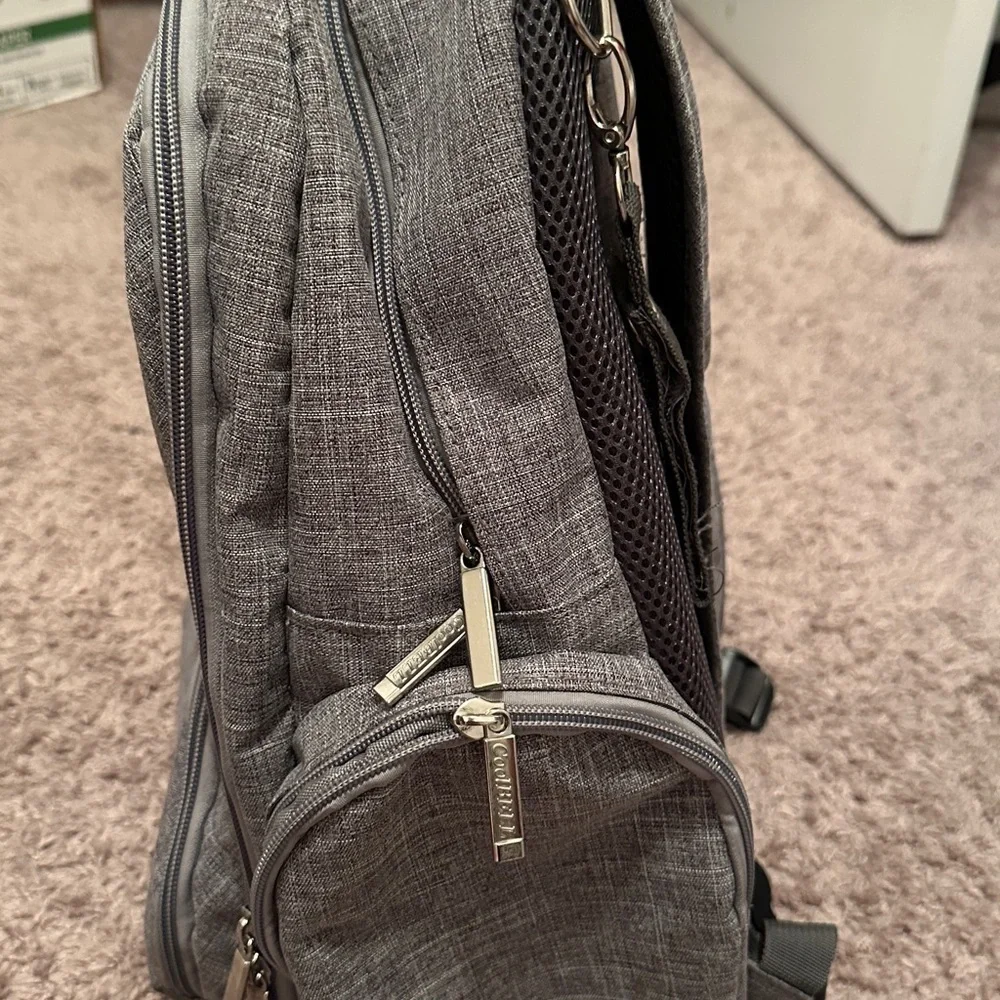 CoolBELL Backpack Diaper Bag Gray Many Pockets Insulated Padded 16